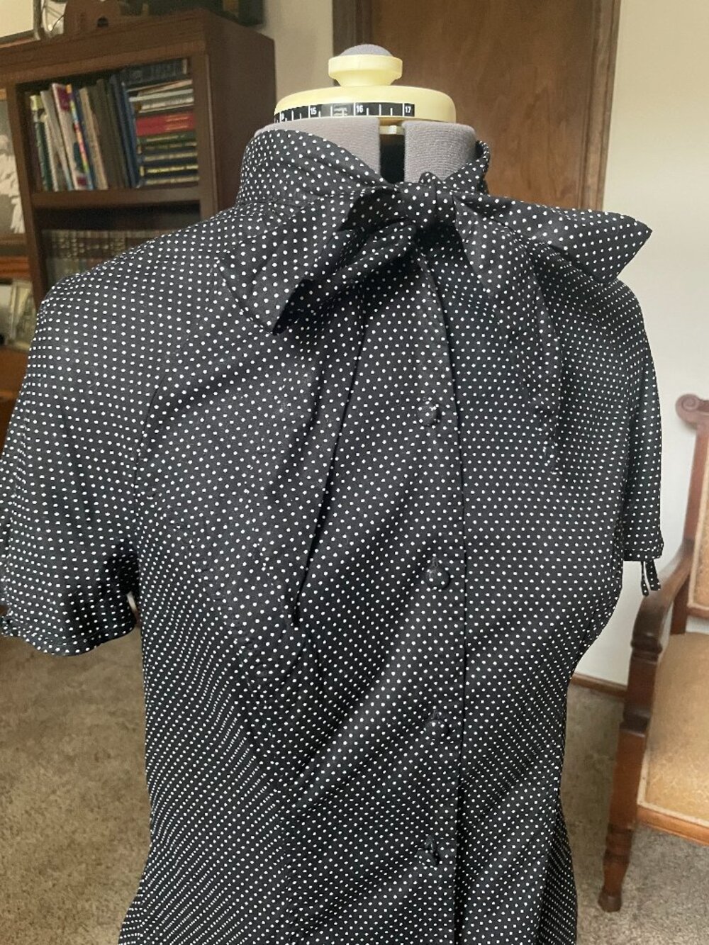 Black & White Pin Dot Bow Tie Blouse